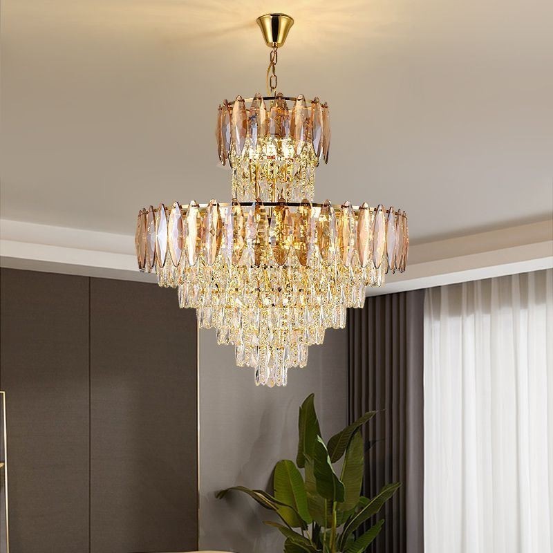Lampadario a sospensione in cristallo conico decorativo duplex 80 cm