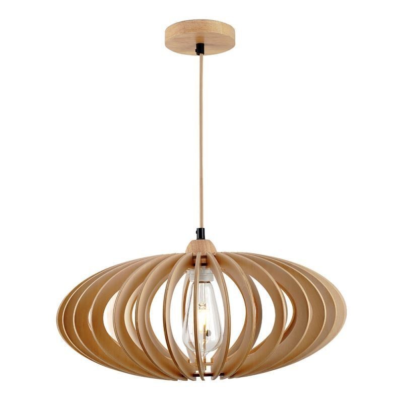 Lampada a sospensione in legno di tiglio con paralume ovale 17 cm
