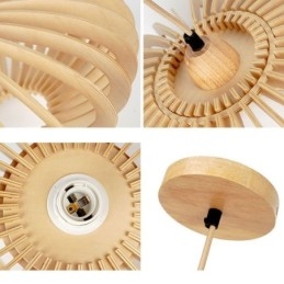 Lampada a sospensione in legno di tiglio con paralume ovale 17 cm