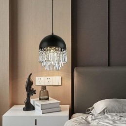 Lampadario a sospensione in cristallo con nappa, nero