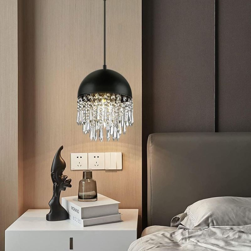 Lampadario a sospensione in cristallo con nappa, nero