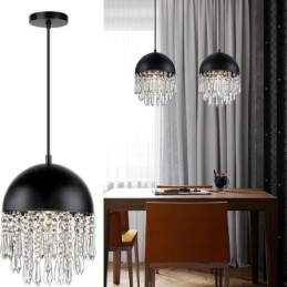 Lampadario a sospensione in cristallo con nappa, nero