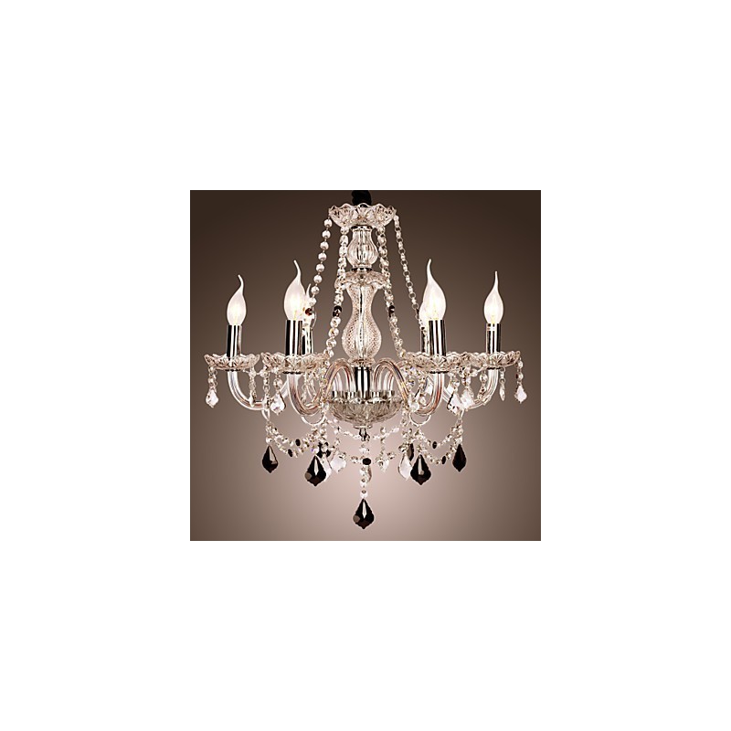Lampadario rustico Crystal in vetro trasparente con cristalli neri