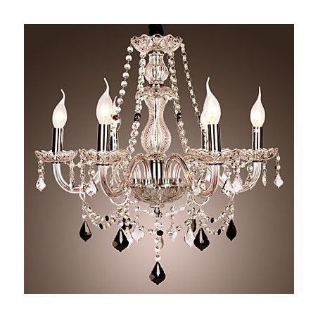 Lampadario rustico Crystal in vetro trasparente con cristalli neri
