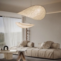 Lampada a sospensione da soffitto in tessuto di seta bianco caldo
