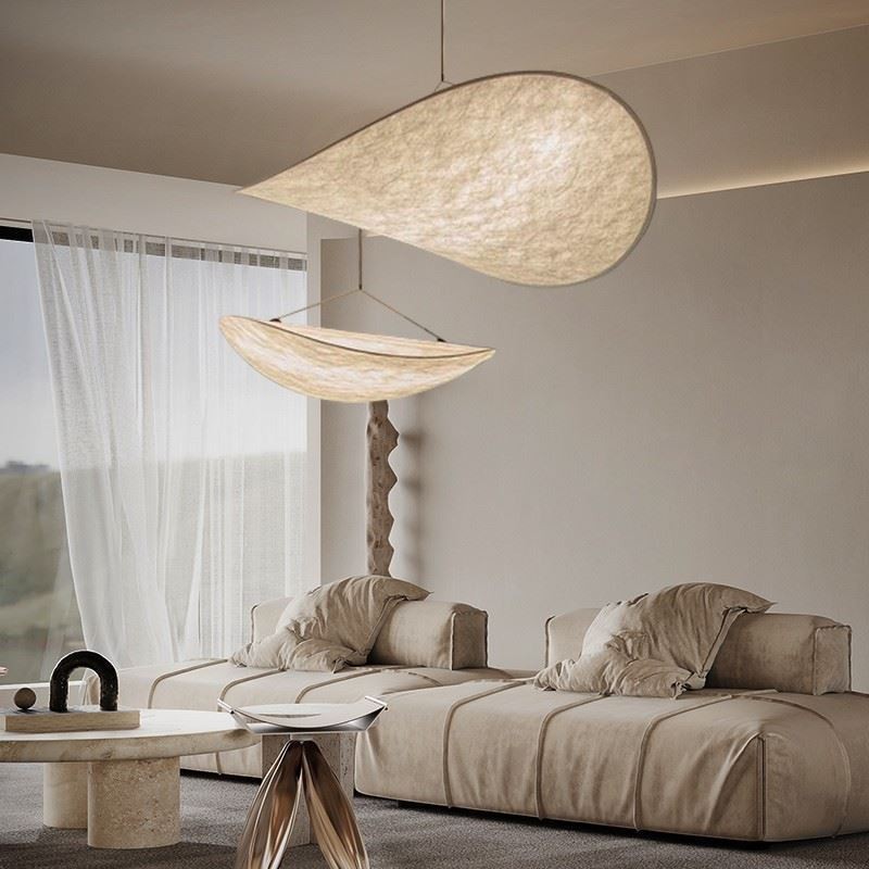 Lampada a sospensione da soffitto in tessuto di seta bianco caldo