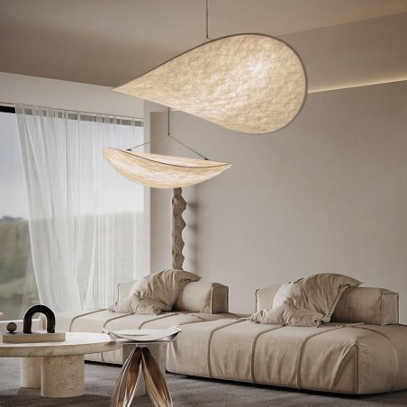 Lampada a sospensione da soffitto in tessuto di seta bianco caldo