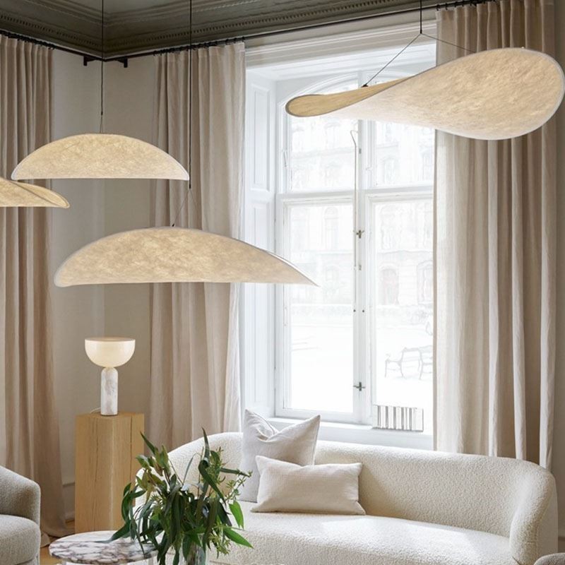 Lampada a sospensione da soffitto in tessuto di seta bianco caldo