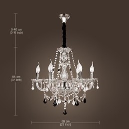Lampadario rustico Crystal in vetro trasparente con cristalli neri