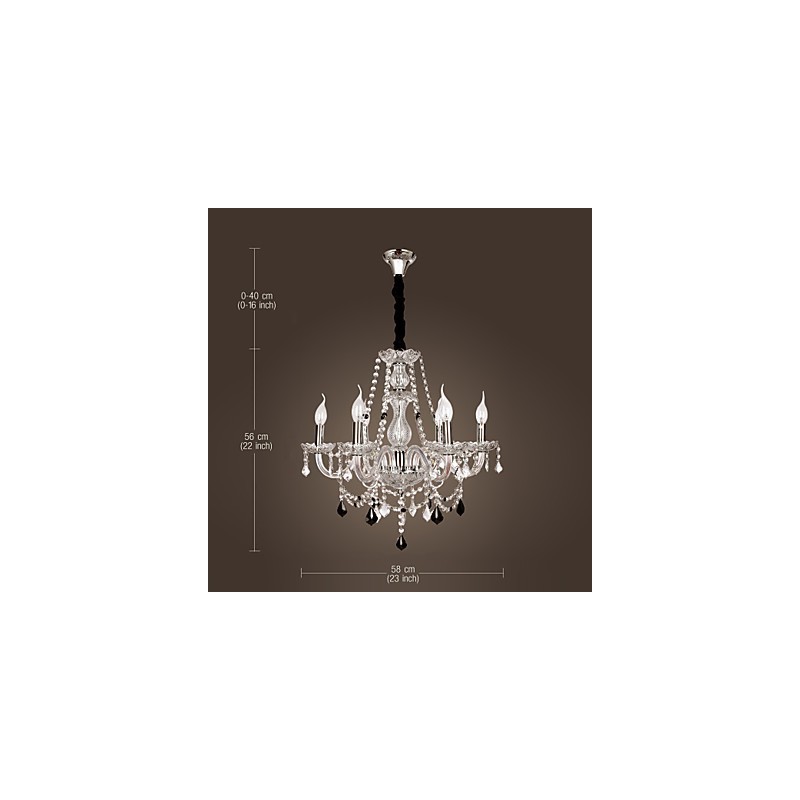 Lampadario rustico Crystal in vetro trasparente con cristalli neri