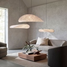 Lampada a sospensione da soffitto in tessuto di seta bianco caldo