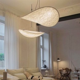 Lampada a sospensione da soffitto in tessuto di seta bianco caldo