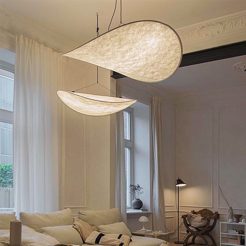 Lampada a sospensione da soffitto in tessuto di seta bianco caldo