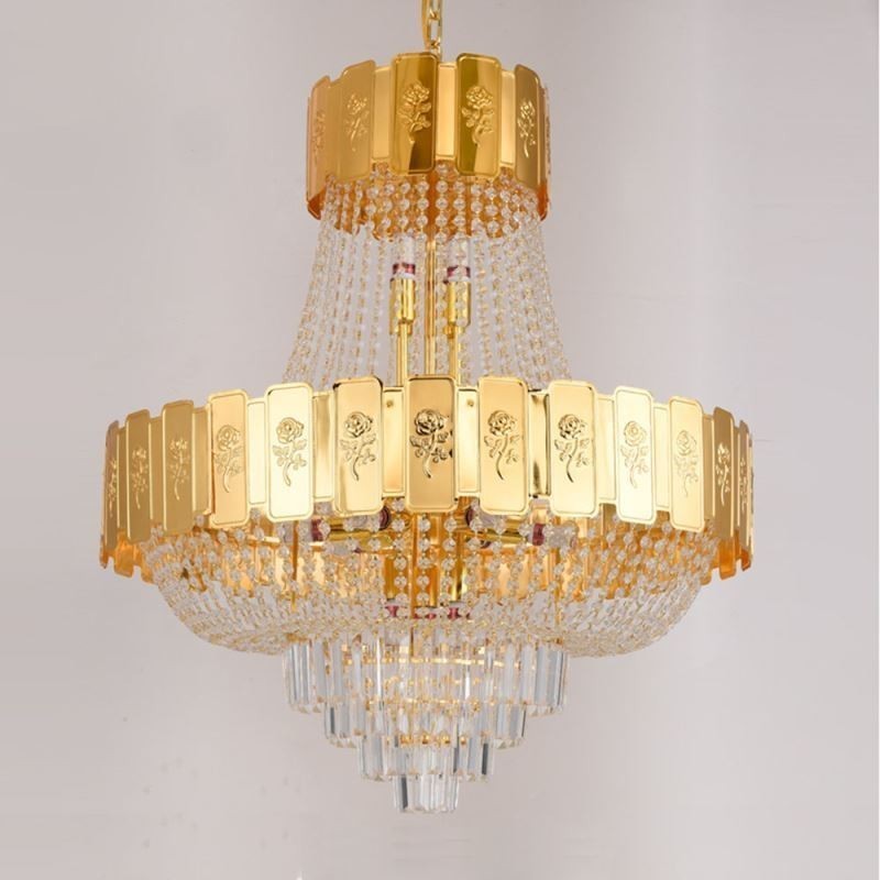 Lampada a sospensione in cristallo dorato 21 luci E12/E14