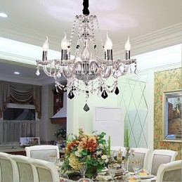 Lampadario rustico Crystal in vetro trasparente con cristalli neri