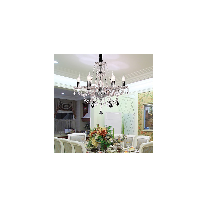 Lampadario rustico Crystal in vetro trasparente con cristalli neri