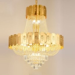 Lampada a sospensione in cristallo dorato 21 luci E12/E14