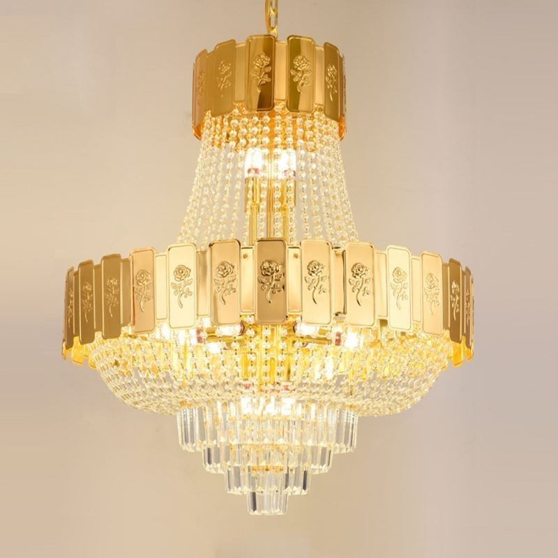 Lampada a sospensione in cristallo dorato 21 luci E12/E14
