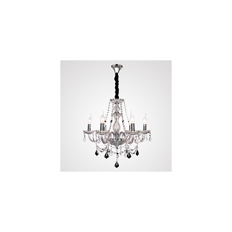 Lampadario rustico Crystal in vetro trasparente con cristalli neri