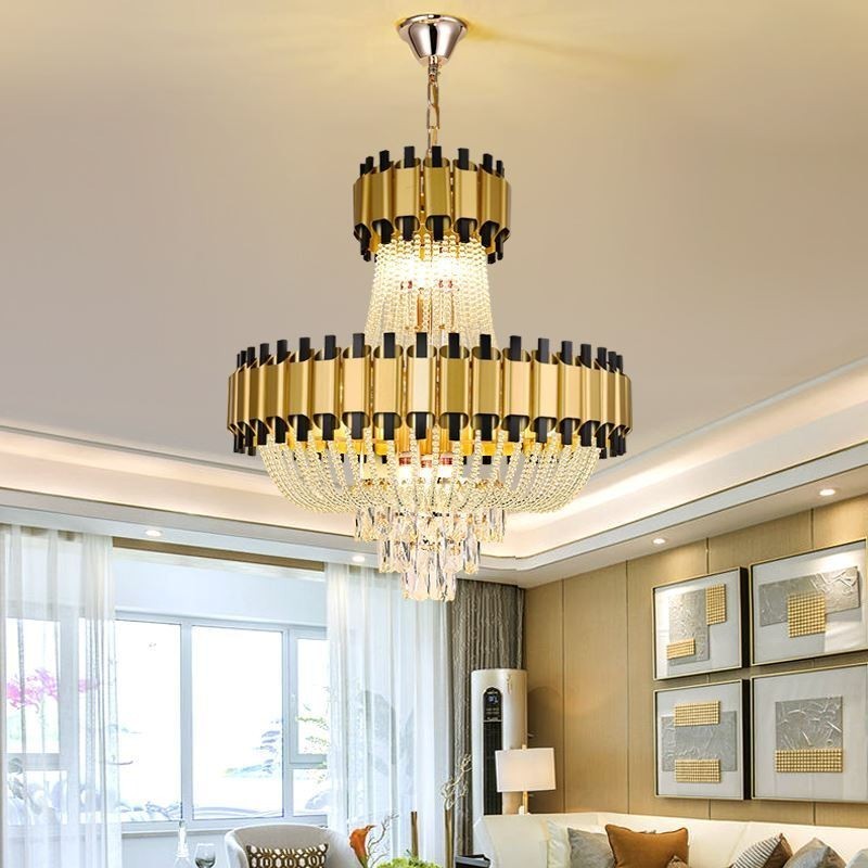 Lampada a sospensione in cristallo oro 15 luci E12/E14 60 x 60 x 68 cm