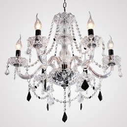 Lampadario rustico Crystal in vetro trasparente con cristalli neri