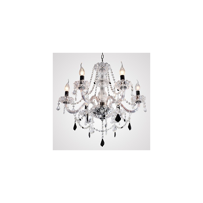 Lampadario rustico Crystal in vetro trasparente con cristalli neri