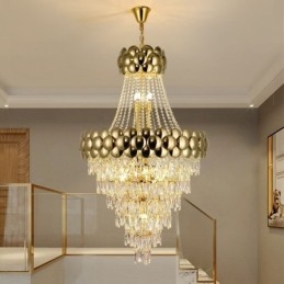 Lampada a sospensione in cristallo placcato oro 80 cm 21 luci E12/E14