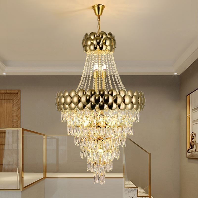 Lampada a sospensione in cristallo placcato oro 80 cm 21 luci E12/E14