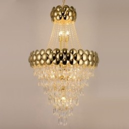 Lampada a sospensione in cristallo placcato oro 80 cm 21 luci E12/E14