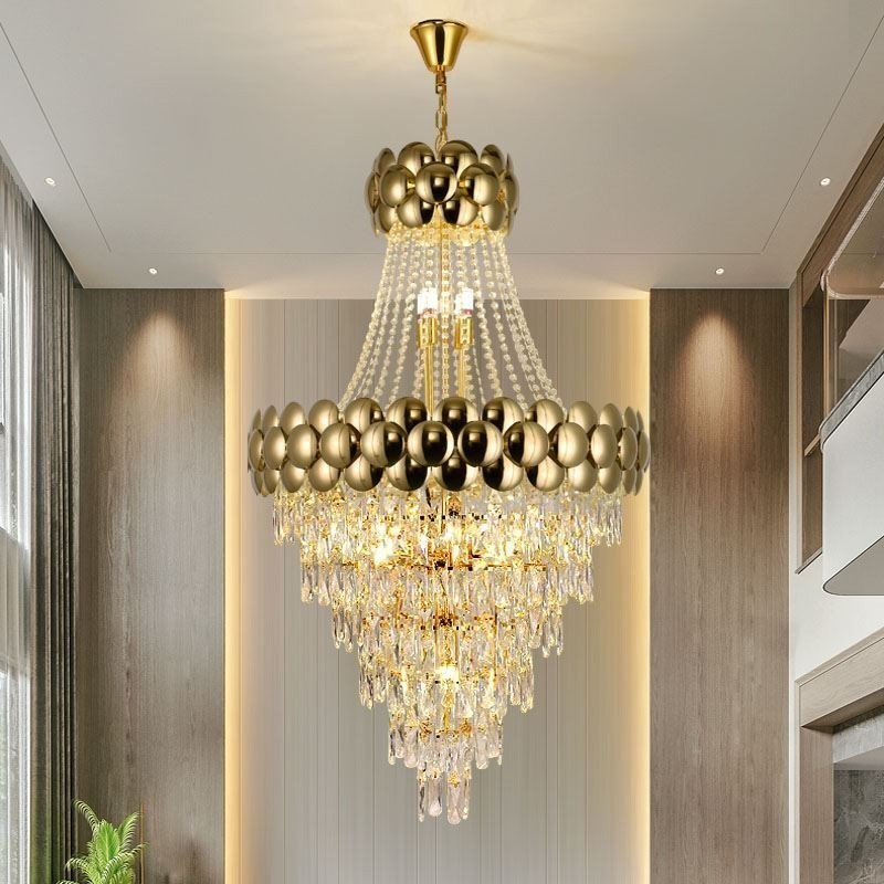 Lampada a sospensione in cristallo placcato oro 80 cm 21 luci E12/E14