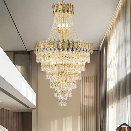 Lampadario a sospensione in cristallo 80 cm, 21 luci, attacco E12/E14