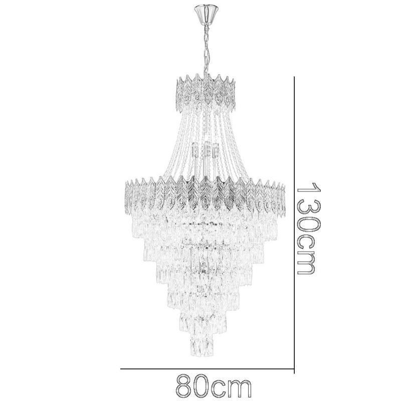 Lampadario a sospensione in cristallo 80 cm, 21 luci, attacco E12/E14