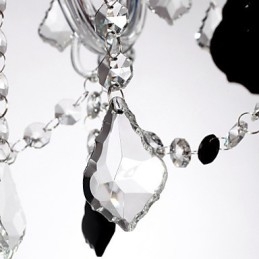 Lampadario rustico Crystal in vetro trasparente con cristalli neri