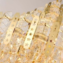 Lampadario a sospensione in cristallo a 4 livelli, dorato, con lamiera di ferro cava