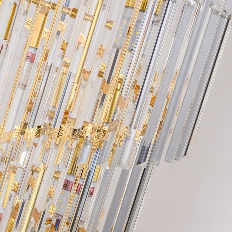 Lampada a sospensione in cristallo dorato con paralume a coda di fenice, 17 luci E12/E14
