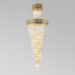 Lampada a sospensione in cristallo dorato con paralume a coda di fenice, 17 luci E12/E14