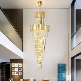 Lampada a sospensione in cristallo dorato 60x60x180 cm, 17 luci, attacco E12/E14