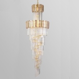 Lampada a sospensione in cristallo dorato 60x60x180 cm, 17 luci, attacco E12/E14