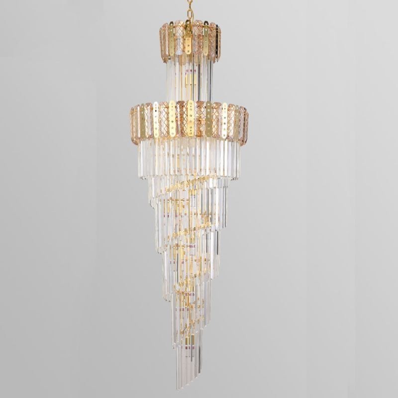 Lampada a sospensione in cristallo dorato 60x60x180 cm, 17 luci, attacco E12/E14