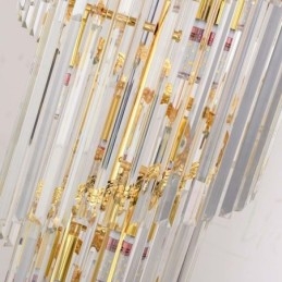 Lampada a sospensione in cristallo dorato 60x60x180 cm, 17 luci, attacco E12/E14