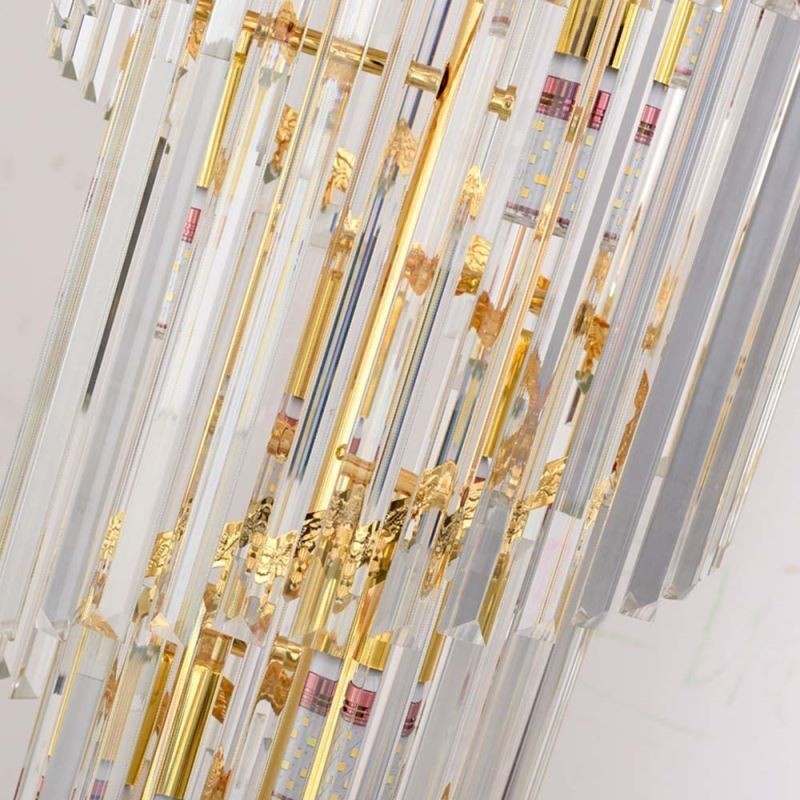 Lampada a sospensione in cristallo dorato 60x60x180 cm, 17 luci, attacco E12/E14