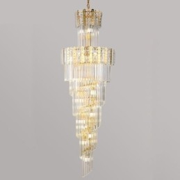 Lampada a sospensione in cristallo dorato 60x60x180 cm, 17 luci, attacco E12/E14