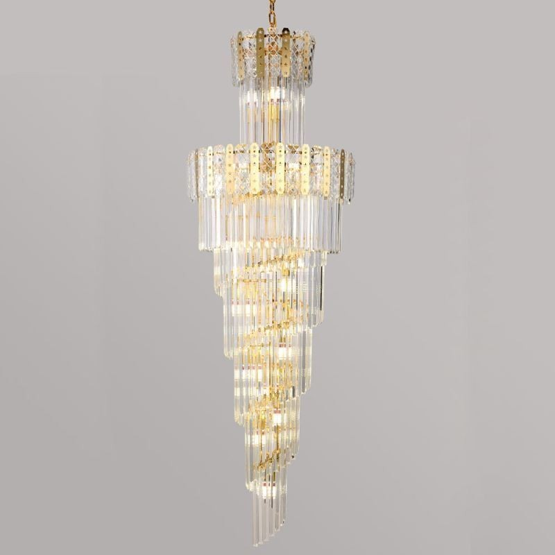 Lampada a sospensione in cristallo dorato 60x60x180 cm, 17 luci, attacco E12/E14