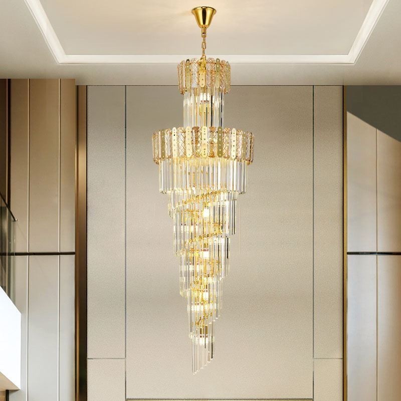 Lampada a sospensione in cristallo dorato 60x60x180 cm, 17 luci, attacco E12/E14