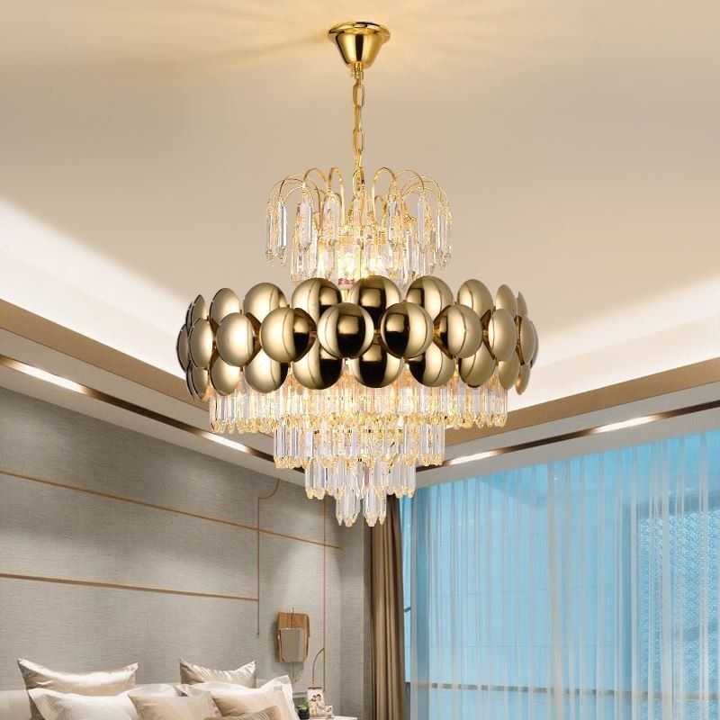 Lampada a sospensione in cristallo placcata oro 60 cm, 9 luci E12/E14