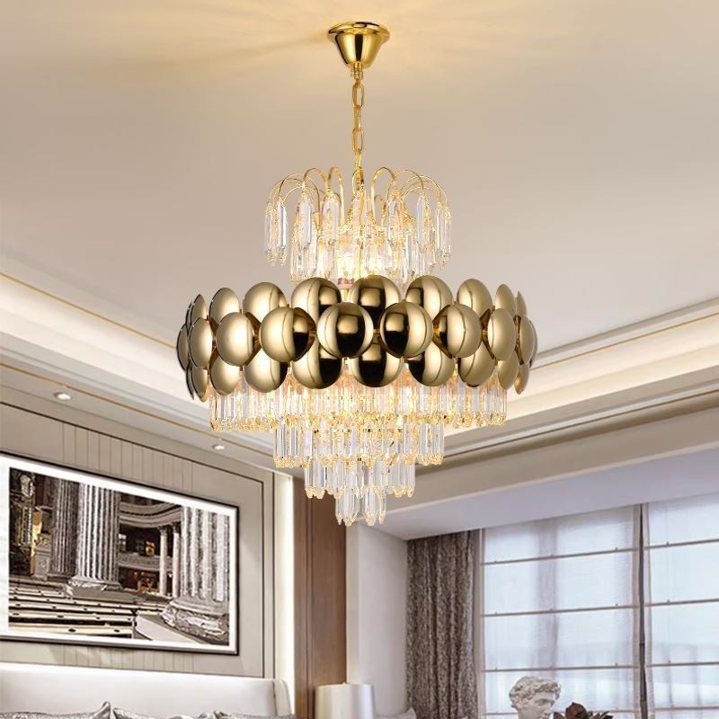 Lampada a sospensione in cristallo placcata oro 60 cm, 9 luci E12/E14