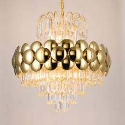 Lampada a sospensione in cristallo placcata oro 60 cm, 9 luci E12/E14