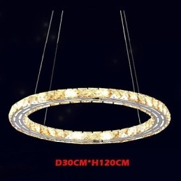 Lampada a sospensione moderna in cristallo K9 ambra, anello rotondo 30 cm