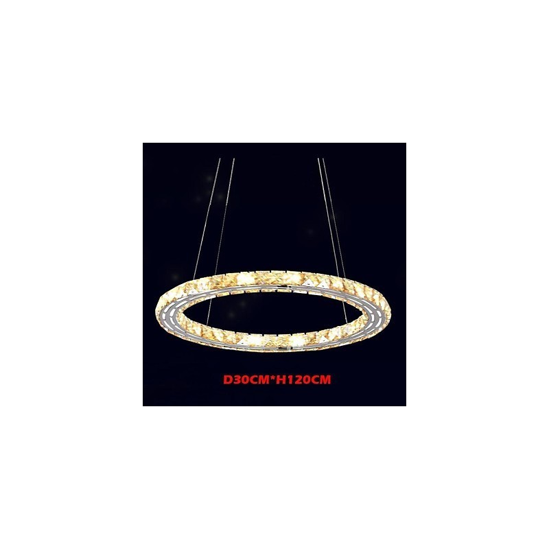 Lampada a sospensione moderna in cristallo K9 ambra, anello rotondo 30 cm