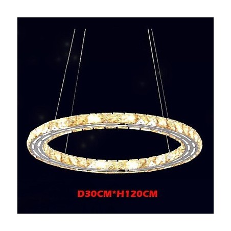 Lampada a sospensione moderna in cristallo K9 ambra, anello rotondo 30 cm